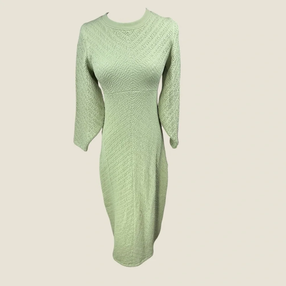 Free People Gabby dried aloe  Long Sleeve Crew Neck‎ keyhole back midi Dress